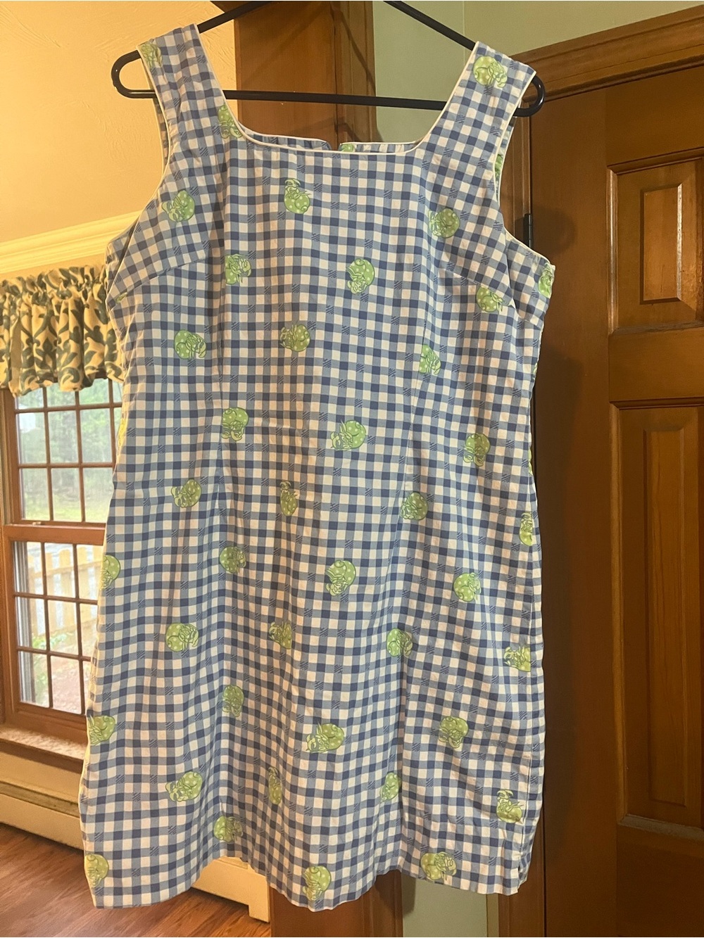 Lilly Pulitzer Blue Vintage Gingham Sleeveless Dress with green Hermit Crabs